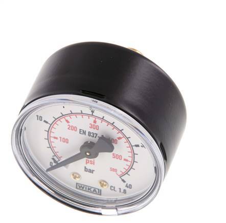 0..40 Bar (0..580 psi) Pressure Gauge Rear Steel/Brass 50 mm Class 1.6