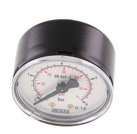 0..4 Bar (0..58 psi) Pressure Gauge Rear Steel/Brass 50 mm Class 1.6