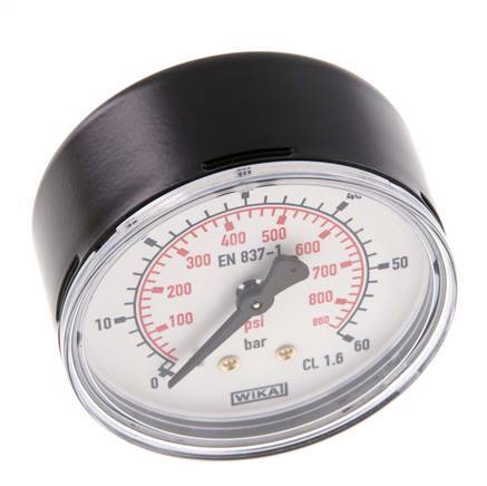 0..60 Bar (0..870 psi) Pressure Gauge Rear Steel/Brass 63 mm Class 1.6