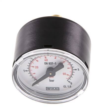 0..6 Bar (0..87 psi) Pressure Gauge Rear Steel/Brass 40 mm Class 1.6