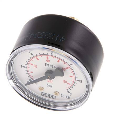 0..6 Bar (0..87 psi) Pressure Gauge Rear Steel/Brass 50 mm Class 1.6