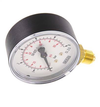 0..6 Bar (0..87 psi) Pressure Gauge Below Plastic/Brass 63 mm Class 2.5