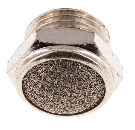 G1/2'' Nickel-Plated Brass Compact Pneumatic Muffler 1.4301 Wire Mesh [2 Pieces]