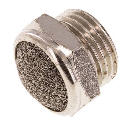 G1/2'' Nickel-Plated Brass Compact Pneumatic Muffler 1.4301 Wire Mesh [2 Pieces]
