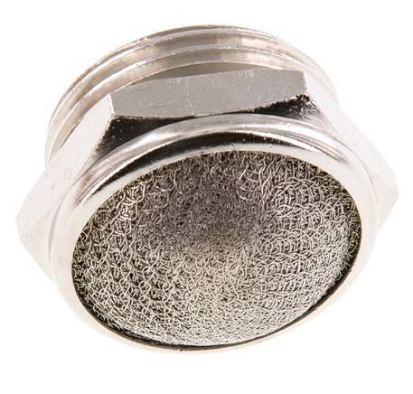 G1'' Nickel-Plated Brass Compact Pneumatic Muffler 1.4301 Wire Mesh