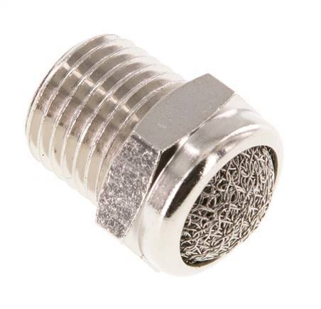 NPT 1/4'' Nickel-Plated Brass Compact Pneumatic Muffler 1.4301 Wire Mesh [5 Pieces]