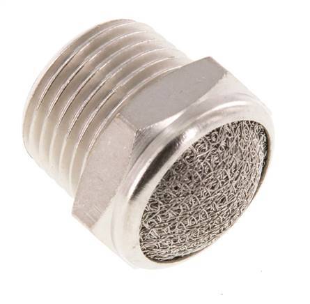 NPT 1/2'' Nickel-Plated Brass Compact Pneumatic Muffler 1.4301 Wire Mesh [2 Pieces]