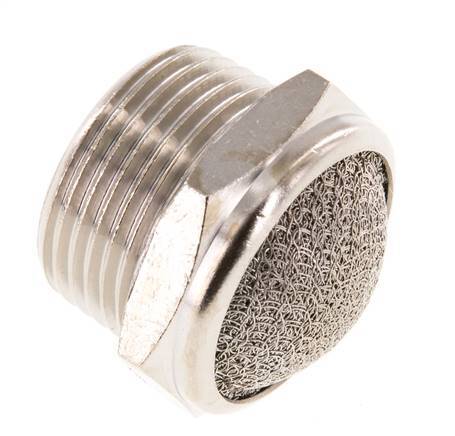 NPT 3/4'' Nickel-Plated Brass Compact Pneumatic Muffler 1.4301 Wire Mesh