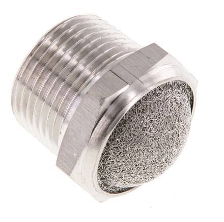 NPT 3/4'' Stainless Steel Compact Pneumatic Muffler 1.4301 Wire Mesh