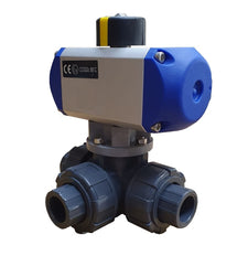G3/4 inch L-bore 3-Way PVC Pneumatic Ball Valve Double Acting PTFE