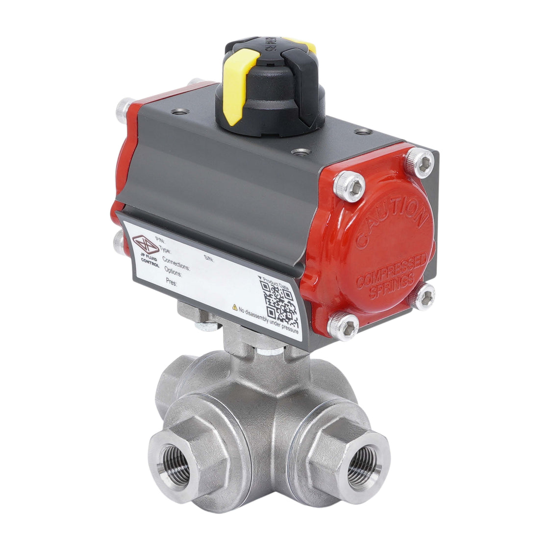 Rp 1-1/2'' L-Port 3-Way Pneumatic Stainless Steel Ball Valve Spring-closing