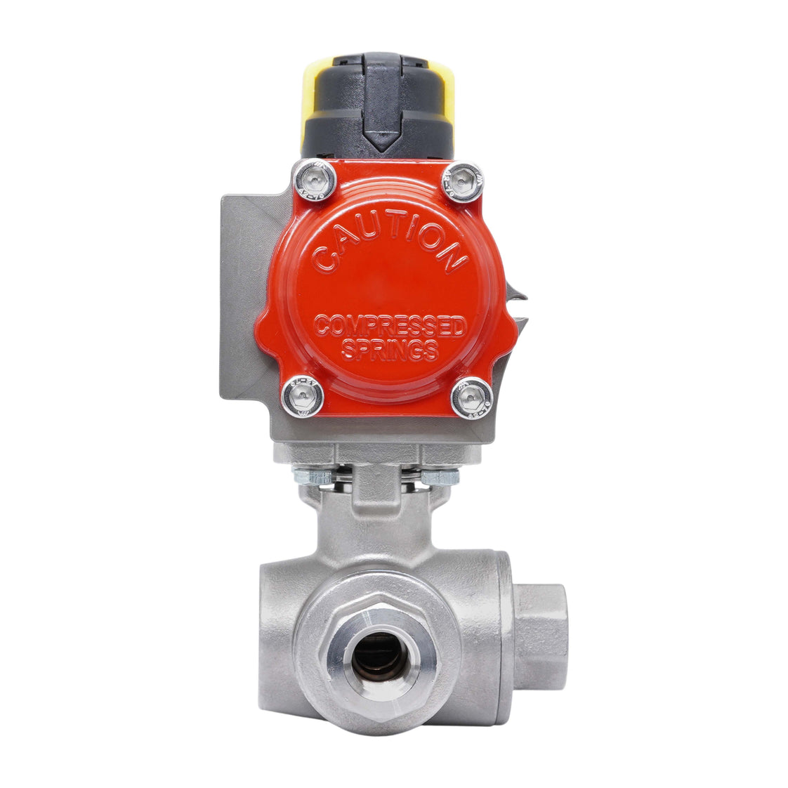 Rp 1-1/2'' L-Port 3-Way Pneumatic Stainless Steel Ball Valve Spring-closing