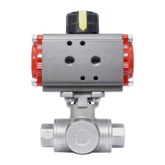 Rp 1-1/2'' L-Port 3-Way Pneumatic Stainless Steel Ball Valve Spring-opening