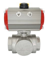3-Way Pneumatic Ball Valve G1 1/2'' L-bore Brass Spring Closing