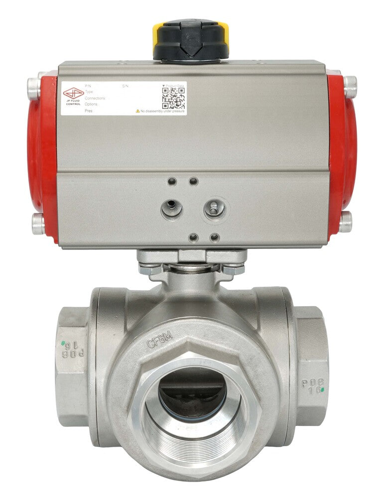 3-Way Pneumatic Ball Valve G1/2'' L-bore Brass Spring Closing