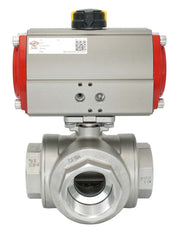 3-Way Pneumatic Ball Valve G1'' T-bore Brass Spring Opening