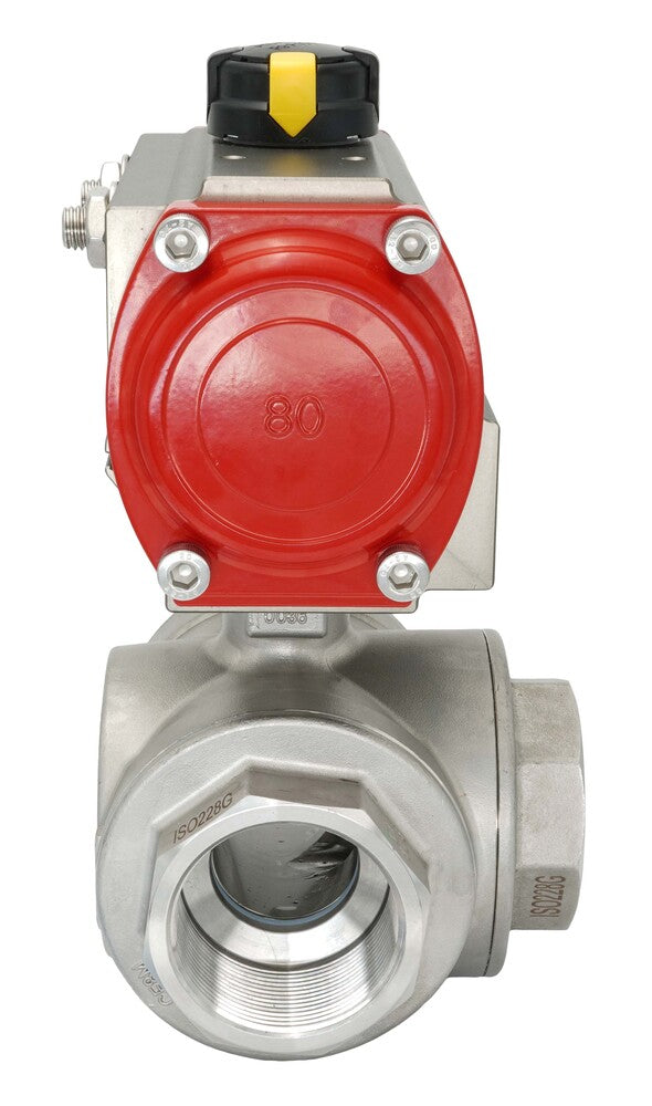 3-Way Pneumatic Ball Valve G1/2'' L-bore Brass Spring Closing