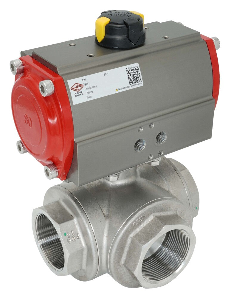 3-Way Pneumatic Ball Valve G1/2'' L-bore Brass Spring Closing
