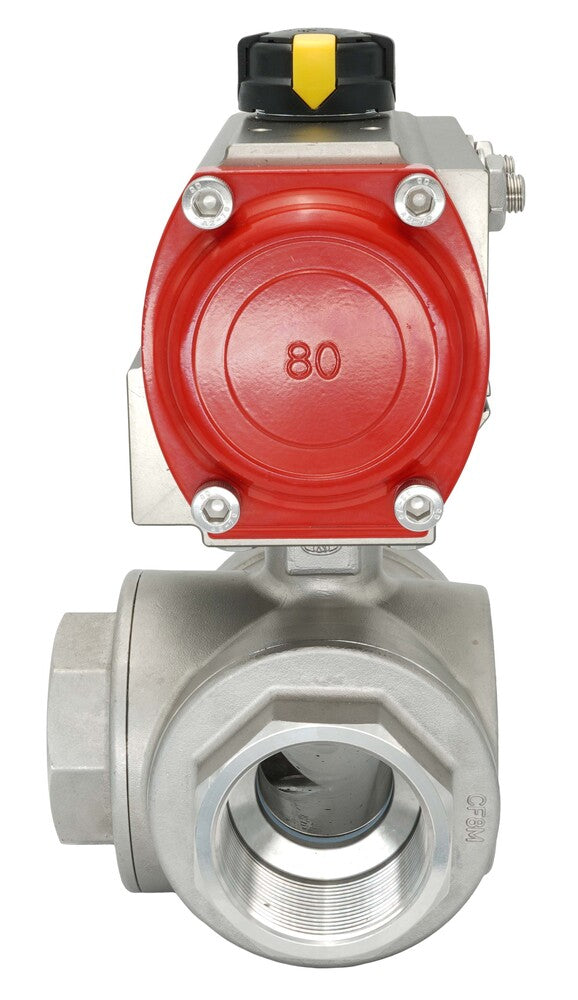 3-Way Pneumatic Ball Valve G2'' L-bore Brass Spring Opening