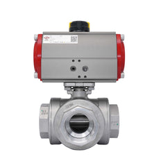 3-Way Pneumatic Ball Valve G2'' L-bore Stainless Steel Spring Opening
