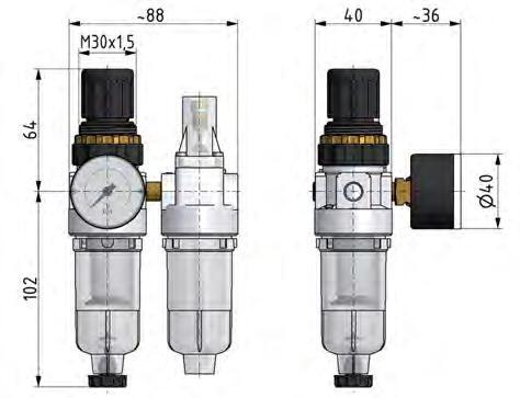 FRL 2-Part G1/8'' 350 l/min 0.5-6.0bar/7-87psi Semi-Auto Polycarbonate Standard 0