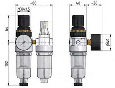 FRL 2-Part G1/8'' 350 l/min 0.5-10.0bar/7-145psi Auto Polycarbonate Standard 0