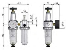 FRL 2-Part G1/4'' 600 l/min 0.5-10.0bar/7-145psi Semi-Auto Metal Standard 1
