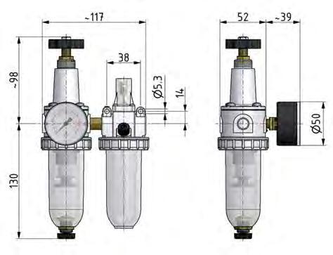 FRL 2-Part G3/8'' 600 l/min 0.5-10.0bar/7-145psi Semi-Auto Protective Cage Polycarbonate Standard 1