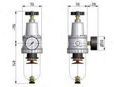 Filter-Regulator G1/2'' 1500 l/min 0.5-10.0bar/7-145psi Semi-Auto Metal Standard 2
