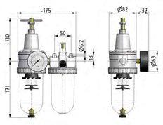 FRL 2-Part G1/2'' 2100 l/min 0.5-10.0bar/7-145psi Auto (Closed Without Pressure) Polycarbonate Standard 3