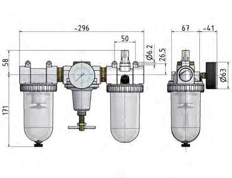 FRL 3-Part G3/4'' 3200 l/min 0.5-16.0bar/7-232psi Auto Polycarbonate Standard 3