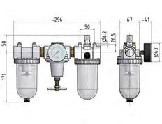FRL 3-Part G3/4'' 3200 l/min 0.5-16.0bar/7-232psi Auto Polycarbonate Standard 3
