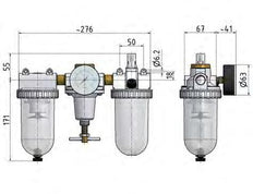 FRL 3-Part G1/2'' 3200 l/min 0.5-10.0bar/7-145psi Auto Metal Standard 3