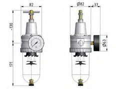 Filter-Regulator G1/2'' 3000 l/min 0.1-3.0bar/1-44psi Auto (Closed Without Pressure) Polycarbonate Standard 3