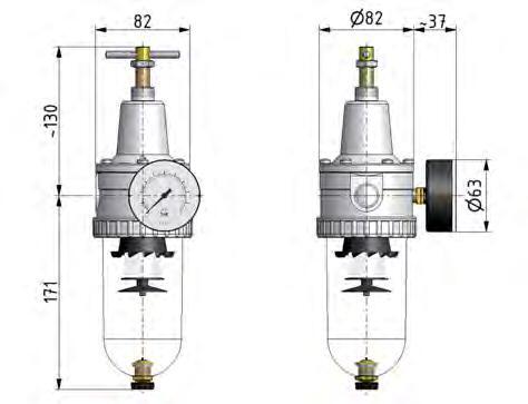 Filter-Regulator G1/2'' 3000 l/min 0.5-10.0bar/7-145psi Auto Polycarbonate Standard 3