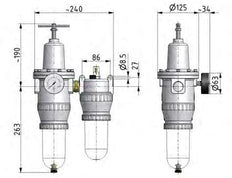 FRL G3/4'' 4000 l/min 0.5-10.0bar/7-145psi Standard 5