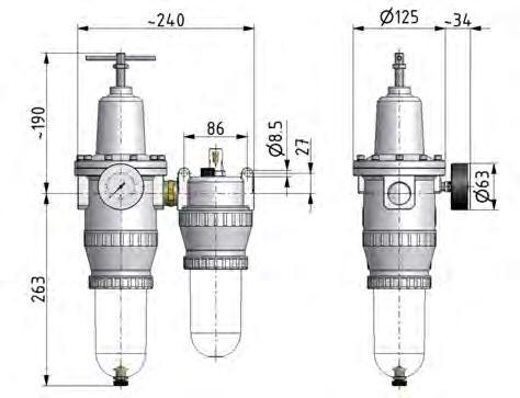 FRL 2-Part G3/4'' 4000 l/min 0.5-16.0bar/7-232psi Auto Polycarbonate Standard 5