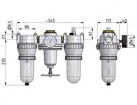 FRL 3-Part G1'' 4900 l/min 0.5-10.0bar/7-145psi Semi-Auto Polycarbonate Standard 5