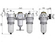 FRL 3-Part G3/4'' 4900 l/min 0.5-10.0bar/7-145psi Auto Polycarbonate Standard 5