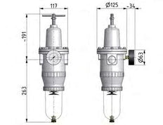 Filter-Regulator G1'' 12000 l/min 0.5-10.0bar/7-145psi Semi-Auto Metal Standard 5
