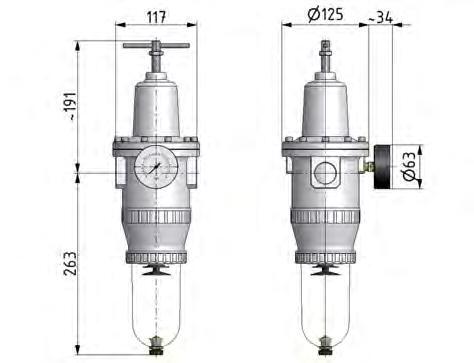 Filter-Regulator G1'' 12000 l/min 0.5-10.0bar/7-145psi Semi-Auto Polycarbonate Standard 5