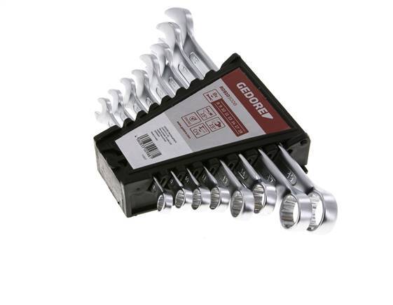 8 - 19mm Gedore Red 8-piece Set of Open End Wrenches With 15 Degrees Angled Box End