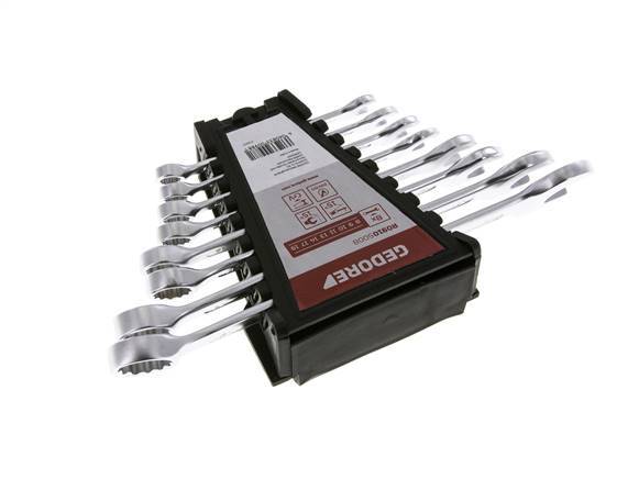 8 - 19mm Gedore Red 8-piece Set of Open End Wrenches With 15 Degrees Angled Box End