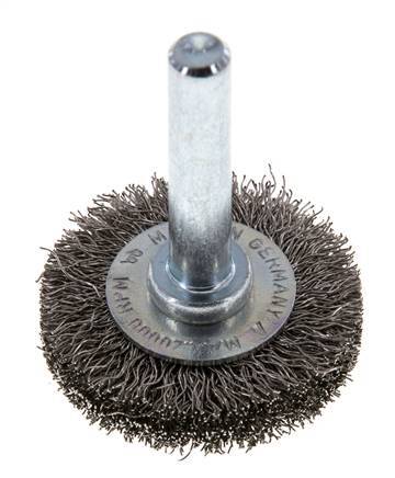 Round Brush 30x6 mm 6 mm Shaft Stainless Steel Wire 0.2 mm Corrugated