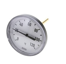 0 to +120°C Plastic Bimetallic Thermometer 100mm Cabinet 100mm Stem with Thermowell