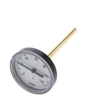 0 to +120°C Plastic Bimetallic Thermometer 63mm Cabinet 100mm Stem with Thermowell