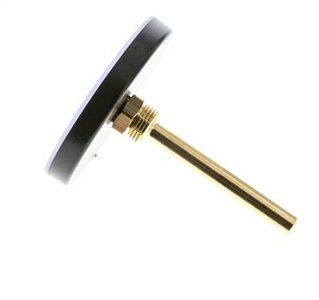 0 to +60°C Plastic Bimetallic Thermometer 100mm Cabinet 100mm Stem with Thermowell