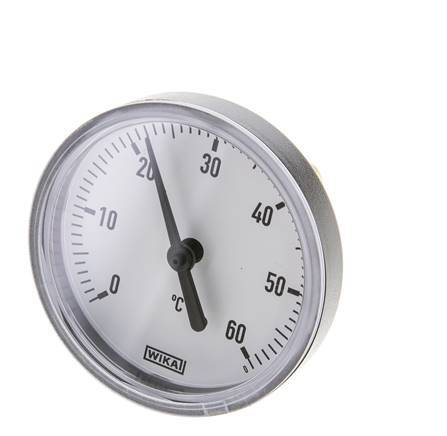 0 to +60°C Plastic Bimetallic Thermometer 63mm Cabinet 40mm Stem with Thermowell