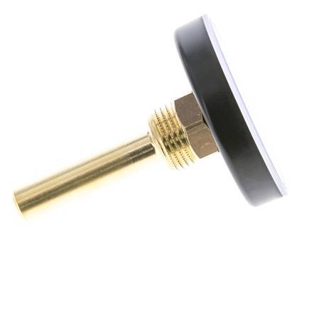 0 to +60°C Plastic Bimetallic Thermometer 63mm Cabinet 60mm Stem with Thermowell