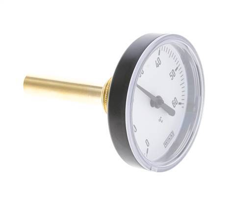 0 to +60°C Plastic Bimetallic Thermometer 63mm Cabinet 60mm Stem with Thermowell